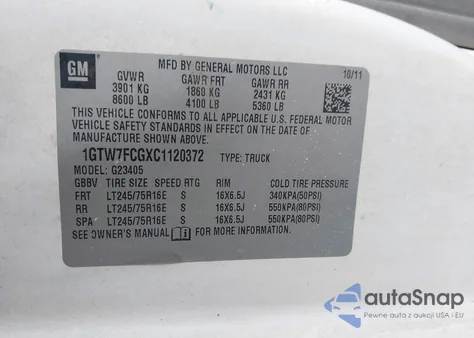 2012 GMC Savana 2500 Work Van из США, поврежденный, VIN 1GTW7FCGXC1120372